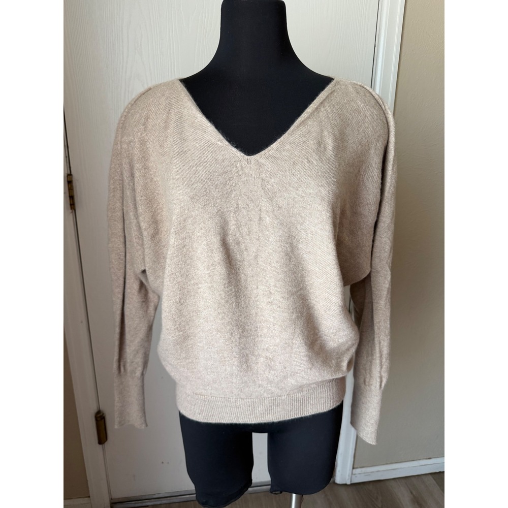 Theory Seamless V-Neck Cashmere Sweater Oatmeal Beige M0118743 Womens Small